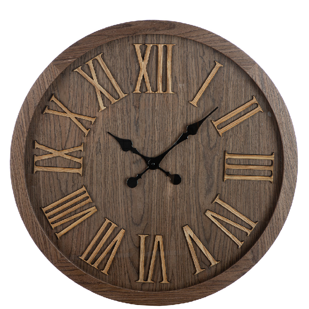 Chantilly Wooden Wall Clock In Matt Brown