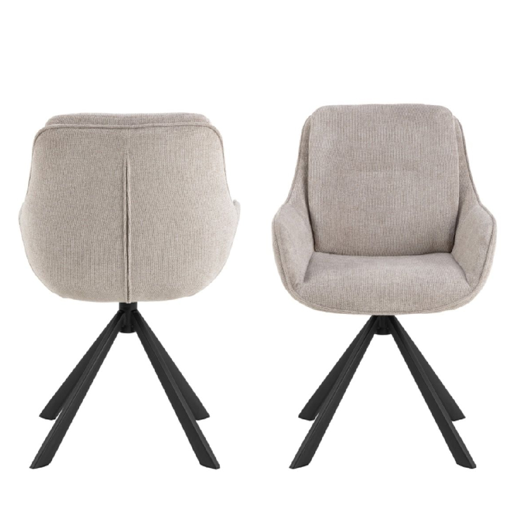 Chanute Sand Fabric Dining Chairs With Black Legs In Pair