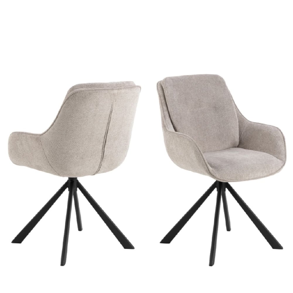Read more about Chanute sand fabric dining chairs with black legs in pair
