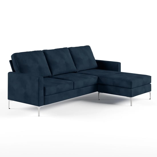Chapmen Velvet Corner Sofa With Chrome Legs In Blue_2