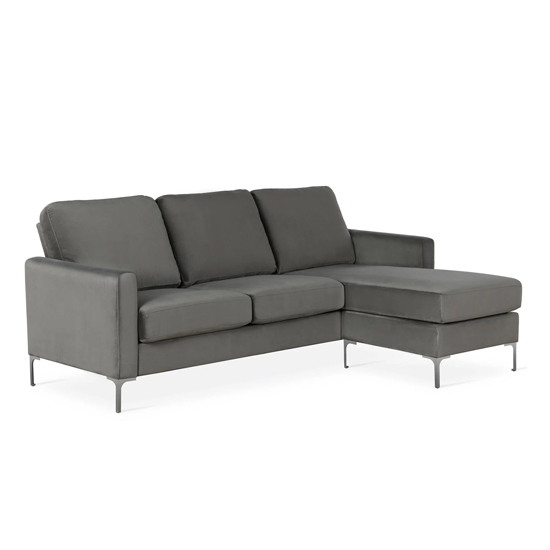 Cherokee Velvet Corner Sofa With Chrome Legs In Grey