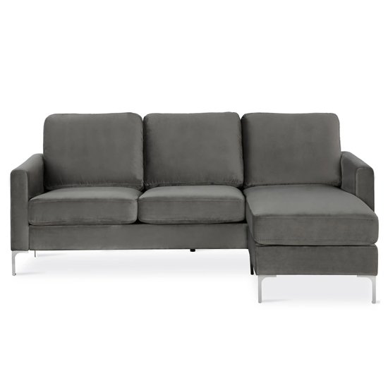 Cherokee Velvet Corner Sofa With Chrome Legs In Grey