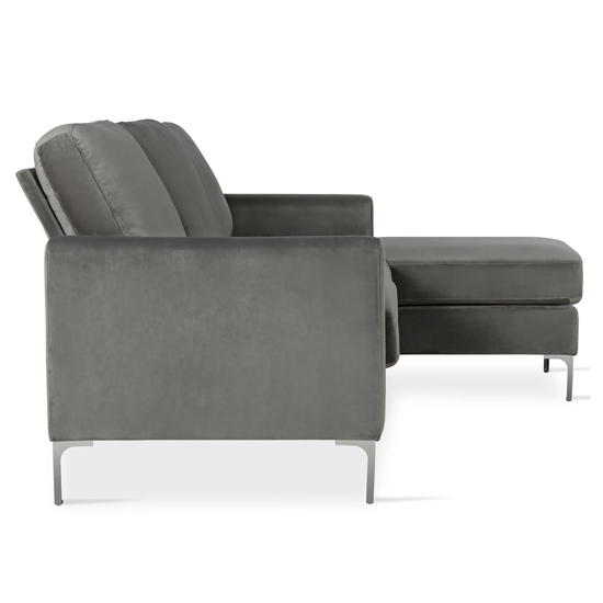 Cherokee Velvet Corner Sofa With Chrome Legs In Grey