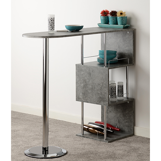 Cayuta Home Bar Table In Concrete Effect And Chrome