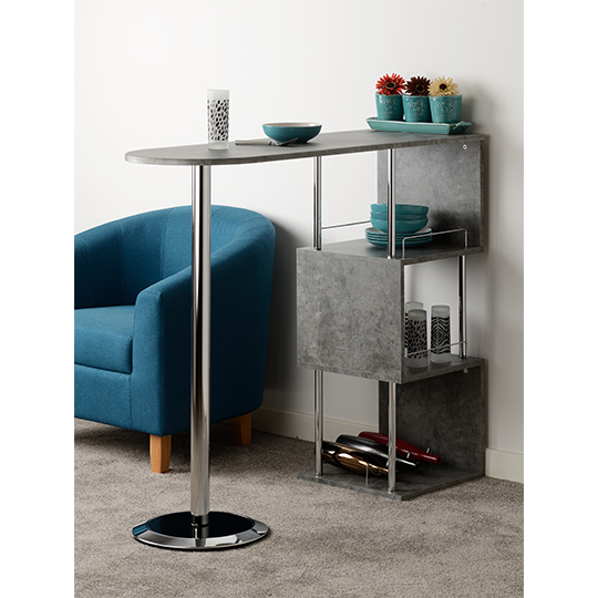 Cayuta Home Bar Table In Concrete Effect And Chrome