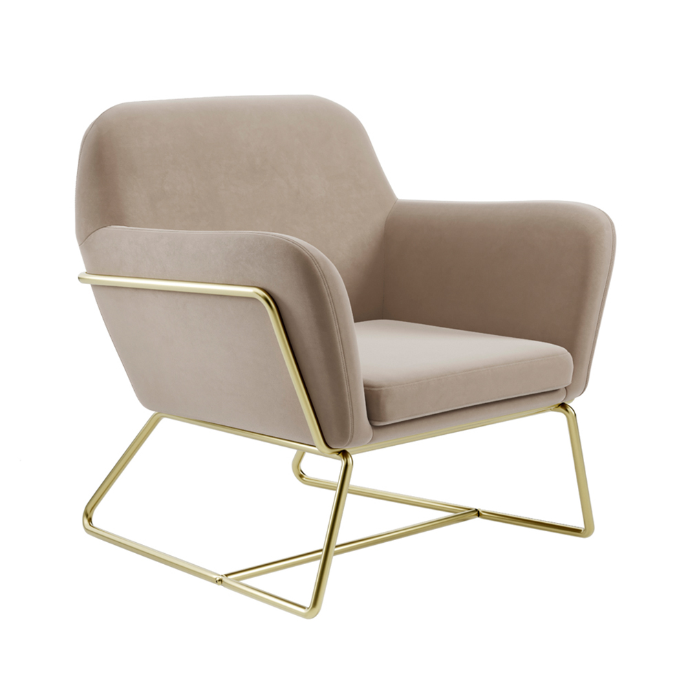 Charles Velvet Armchair With Gold Frame In Beige
