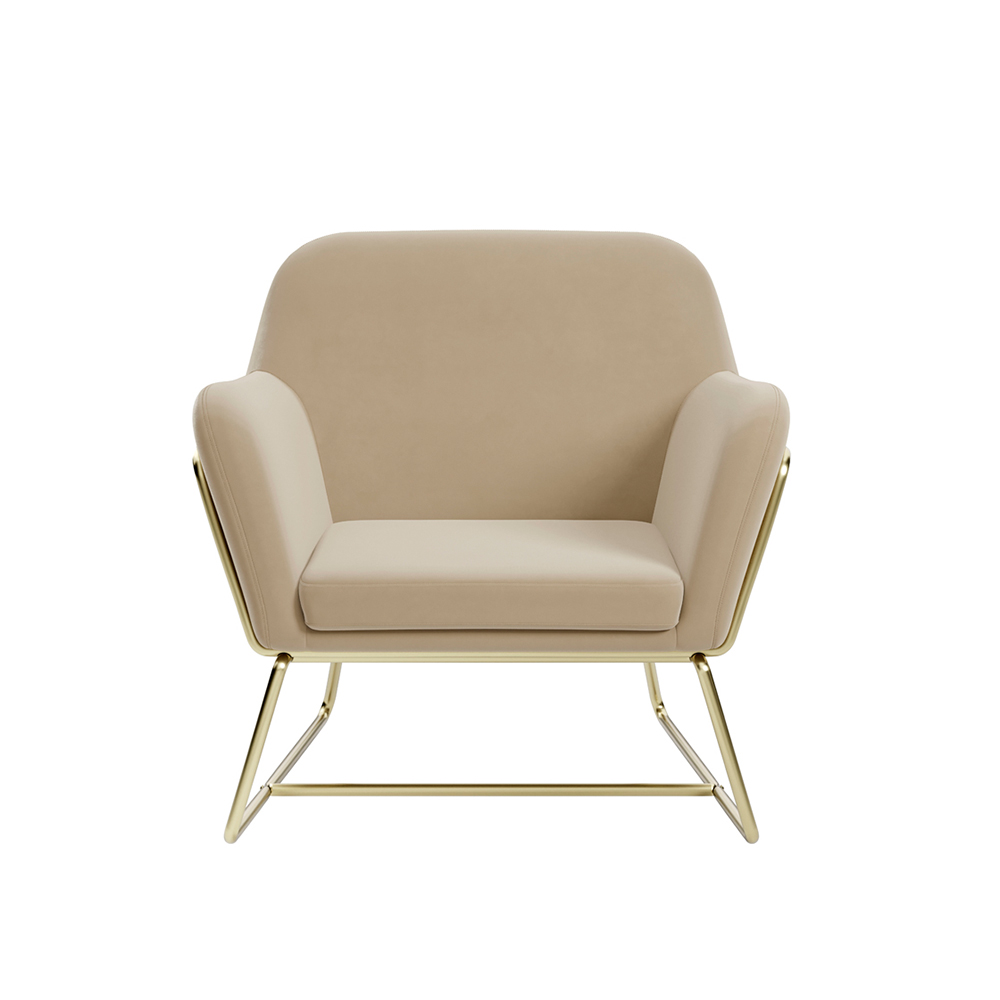 Charles Velvet Armchair With Gold Frame In Beige