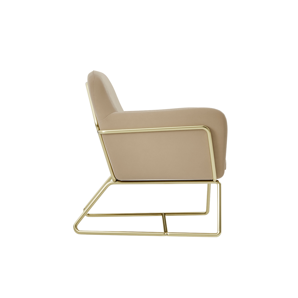 Charles Velvet Armchair With Gold Frame In Beige
