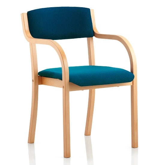 Photo of Charles office chair in kingfisher and wooden frame with arms