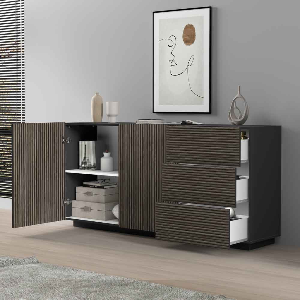 Charleston Wooden Sideboard With 2 Doors 3 Drawers In Anthracite And Dark Oak