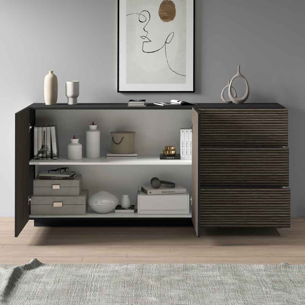 Charleston Wooden Sideboard With 2 Doors 3 Drawers In Anthracite And Dark Oak