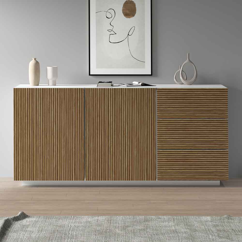 Charleston Wooden Sideboard With 2 Doors 3 Drawers In White And Light Oak