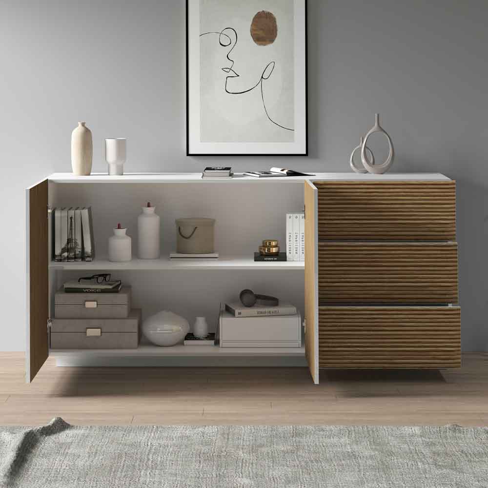Charleston Wooden Sideboard With 2 Doors 3 Drawers In White And Light Oak