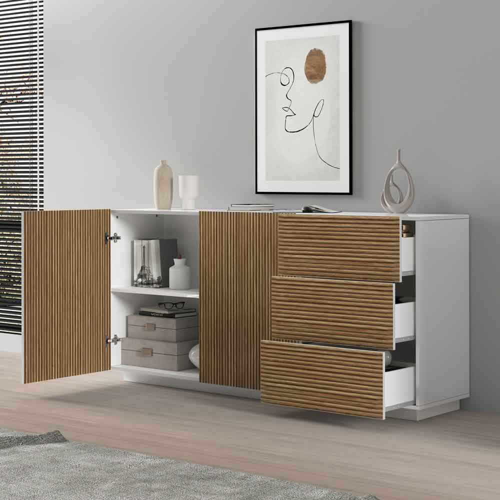 Charleston Wooden Sideboard With 2 Doors 3 Drawers In White And Light Oak
