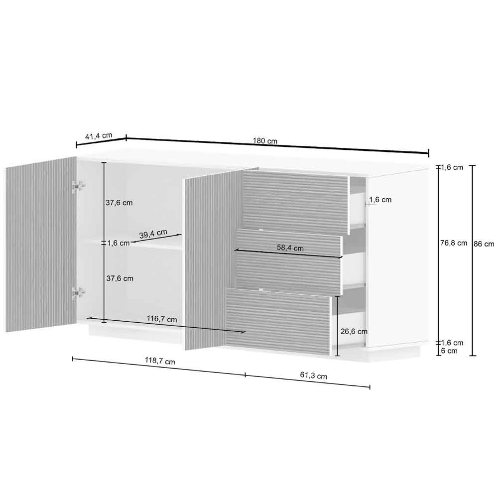 Charleston Wooden Sideboard With 2 Doors 3 Drawers In White And Light Oak