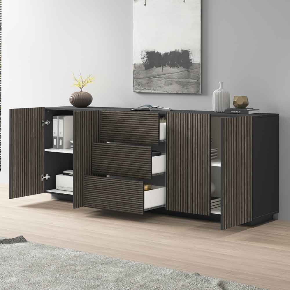 Charleston Wooden Sideboard With 4 Doors 3 Drawers In Anthracite And Dark Oak