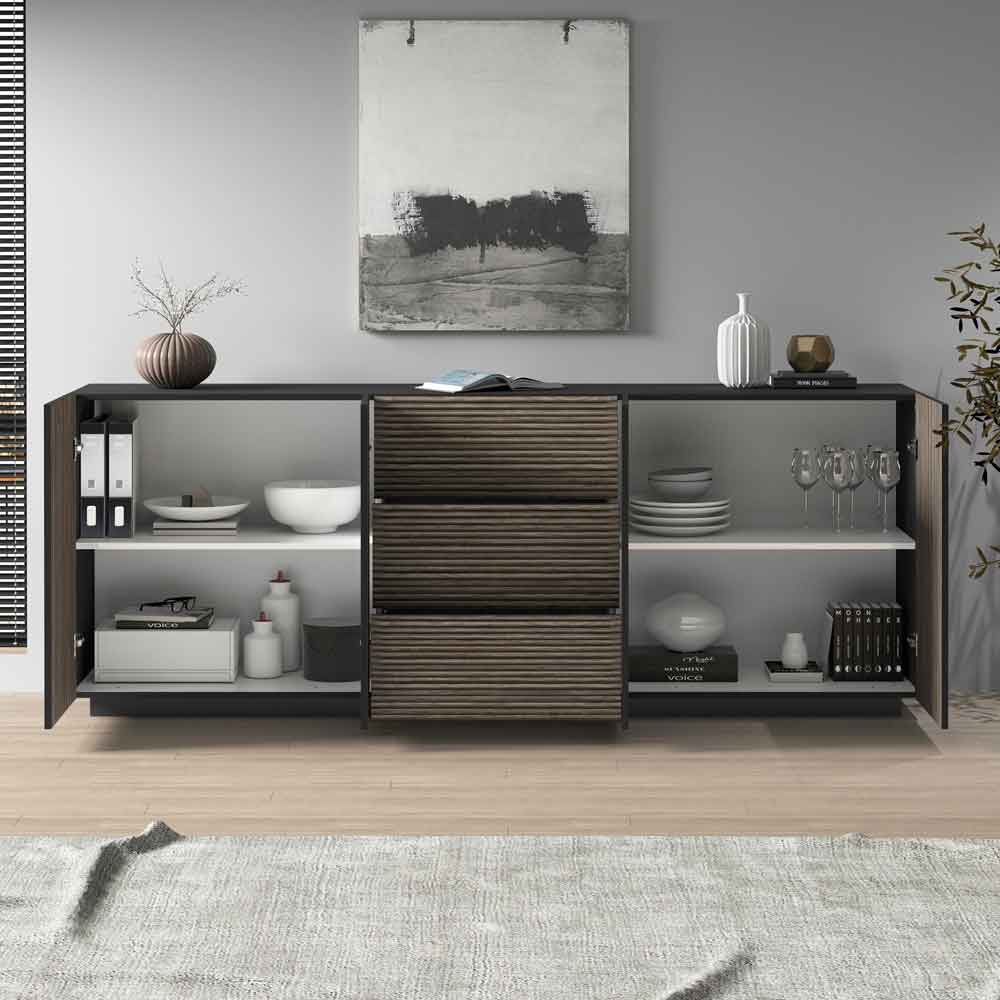 Charleston Wooden Sideboard With 4 Doors 3 Drawers In Anthracite And Dark Oak