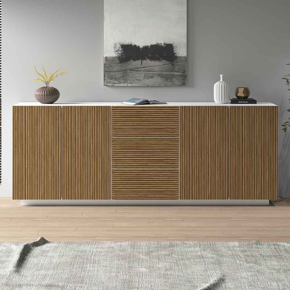 Charleston Wooden Sideboard With 4 Doors 3 Drawers In White And Light Oak