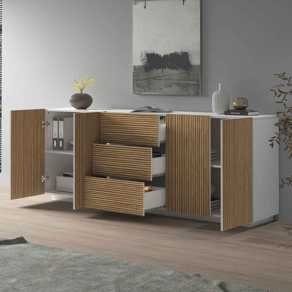 Charleston Wooden Sideboard With 4 Doors 3 Drawers In White And Light Oak