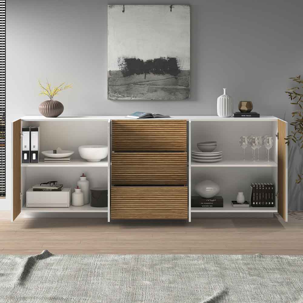 Charleston Wooden Sideboard With 4 Doors 3 Drawers In White And Light Oak