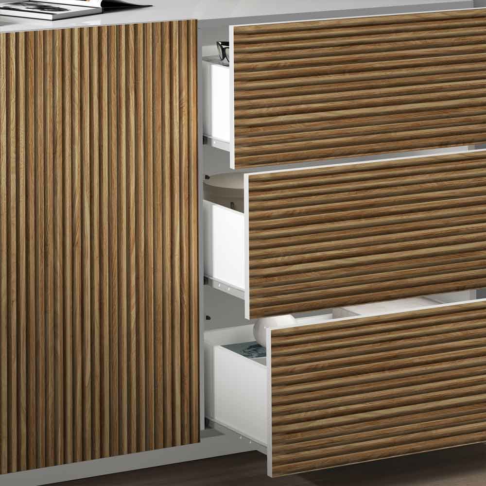 Charleston Wooden Sideboard With 4 Doors 3 Drawers In White And Light Oak