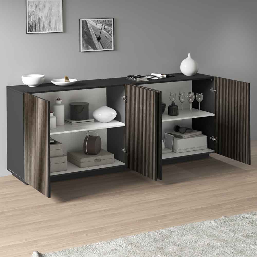 Charleston Wooden Sideboard With 4 Doors In Anthracite And Dark Oak