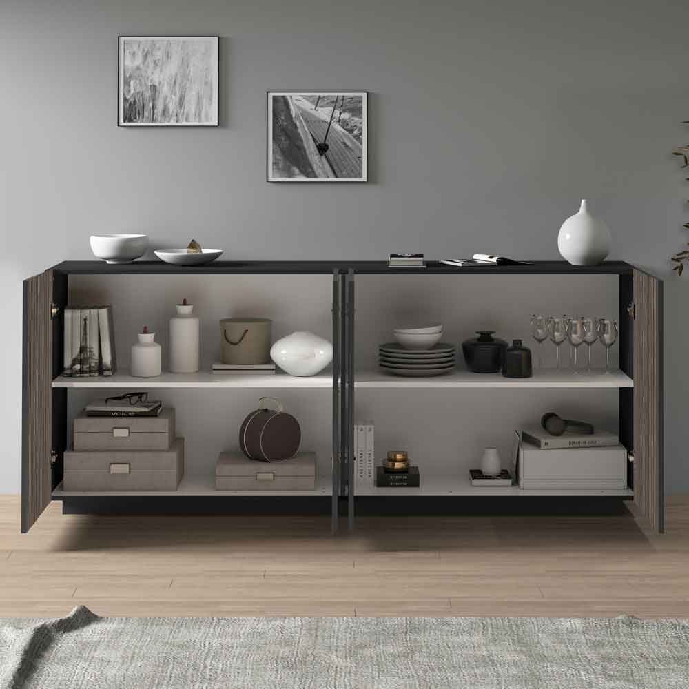 Charleston Wooden Sideboard With 4 Doors In Anthracite And Dark Oak