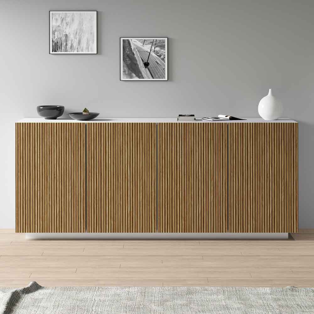 Charleston Wooden Sideboard With 4 Doors In White And Light Oak