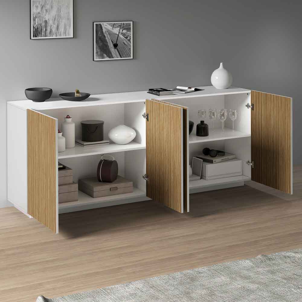 Charleston Wooden Sideboard With 4 Doors In White And Light Oak
