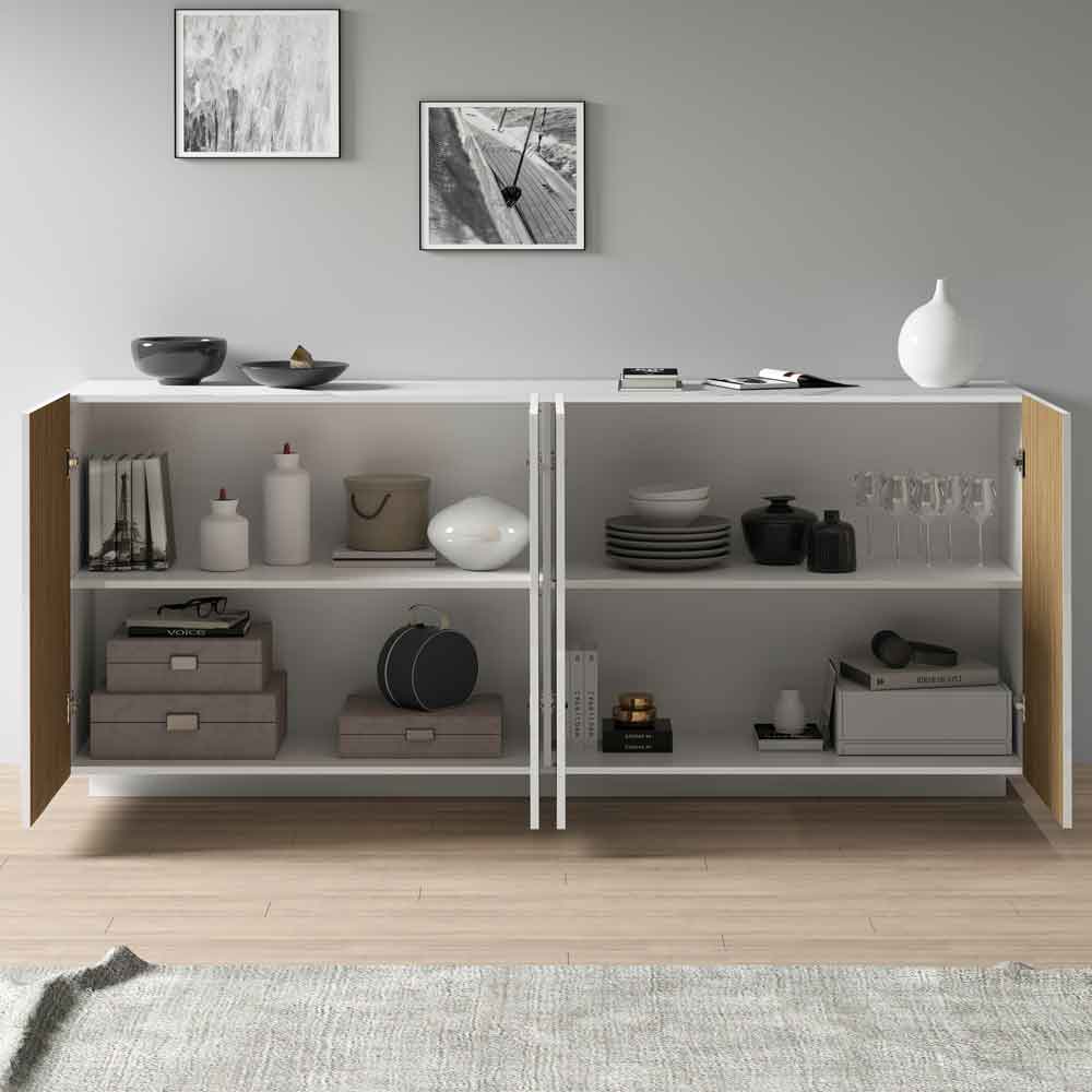 Charleston Wooden Sideboard With 4 Doors In White And Light Oak
