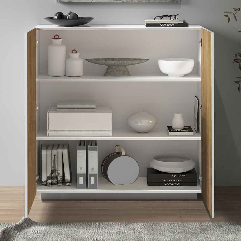 Charleston Wooden Storage Cabinet With 2 Doors In White And Light Oak