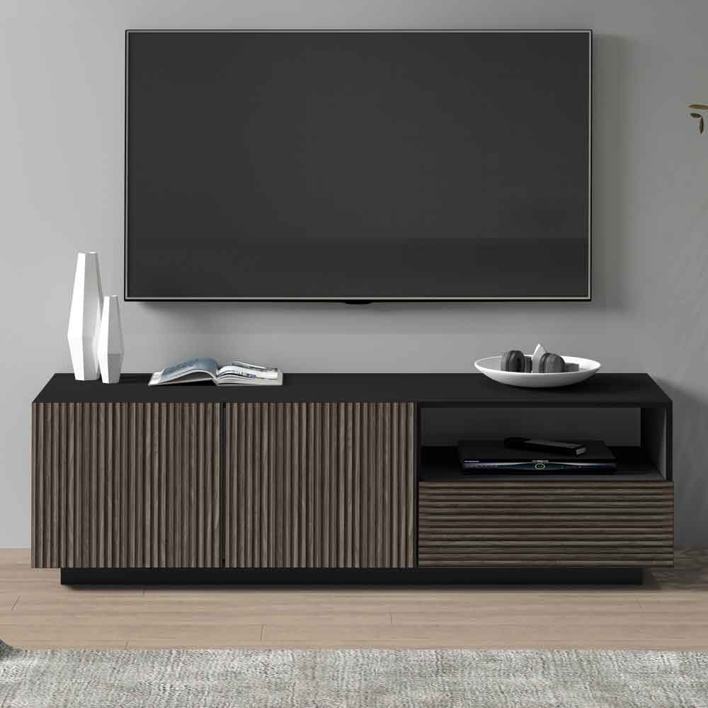 Charleston Wooden TV Stand With 2 Doors 1 Drawer In Anthracite And Dark Oak