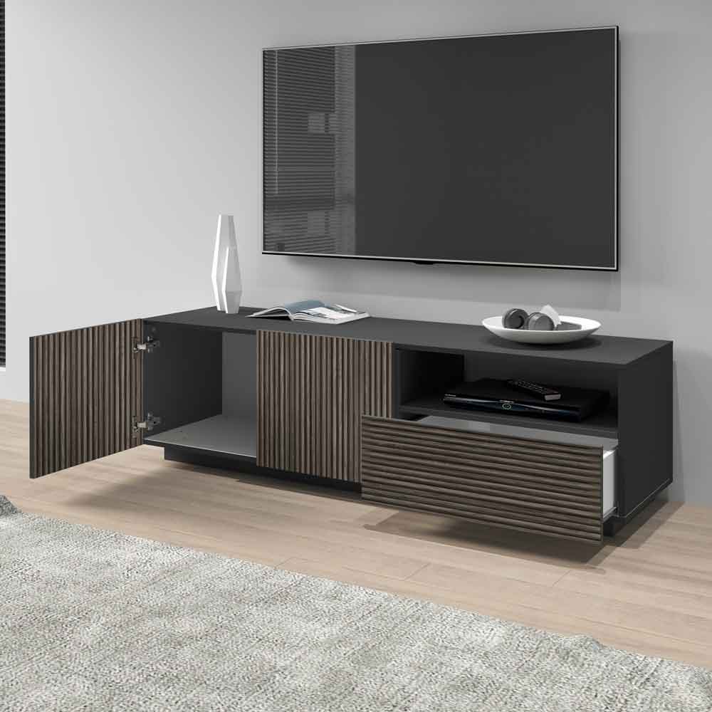 Charleston Wooden TV Stand With 2 Doors 1 Drawer In Anthracite And Dark Oak