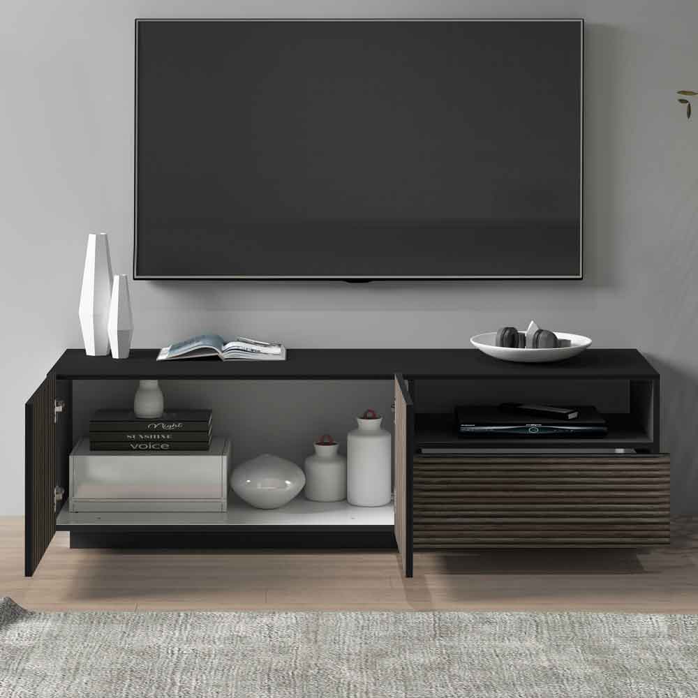 Charleston Wooden TV Stand With 2 Doors 1 Drawer In Anthracite And Dark Oak
