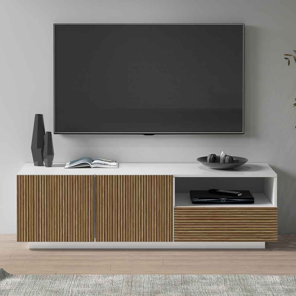 Charleston Wooden TV Stand With 2 Doors 1 Drawer In White And Light Oak