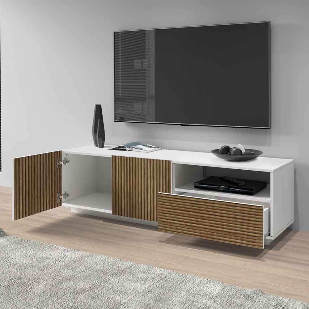 Charleston Wooden TV Stand With 2 Doors 1 Drawer In White And Light Oak