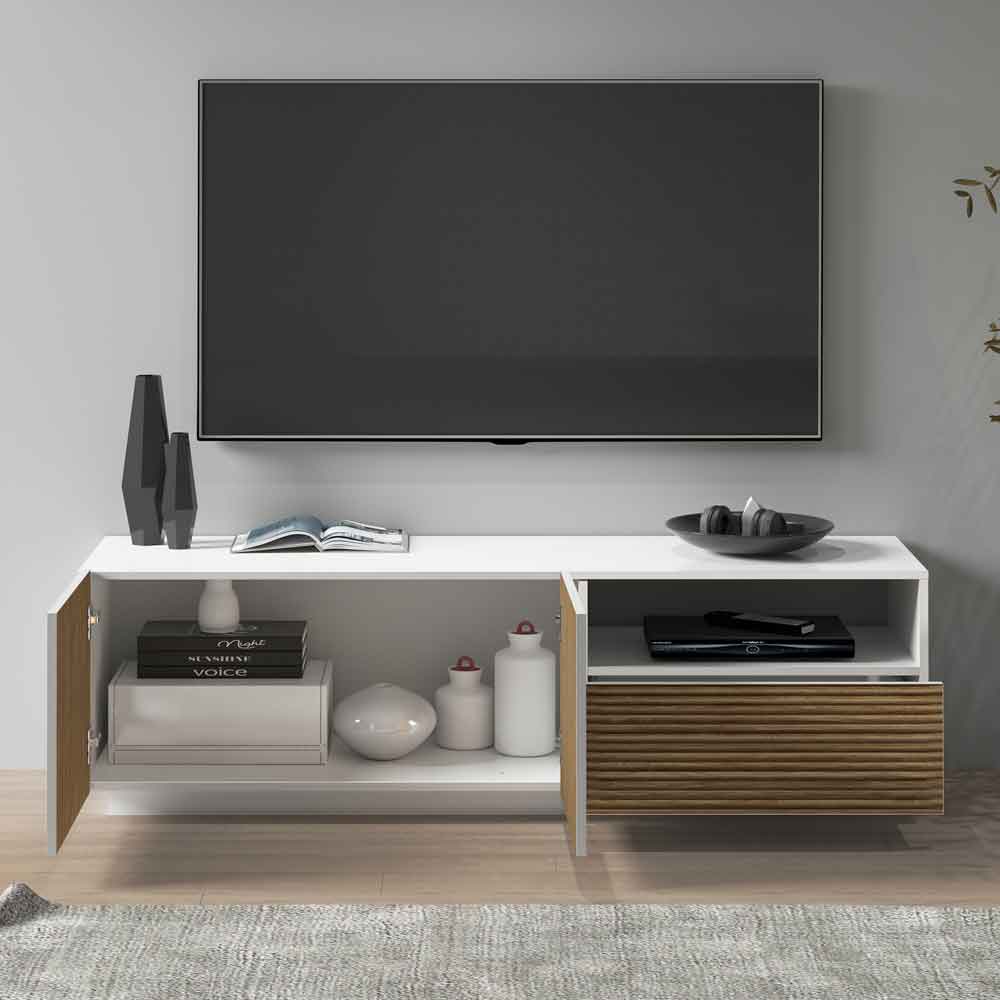 Charleston Wooden TV Stand With 2 Doors 1 Drawer In White And Light Oak