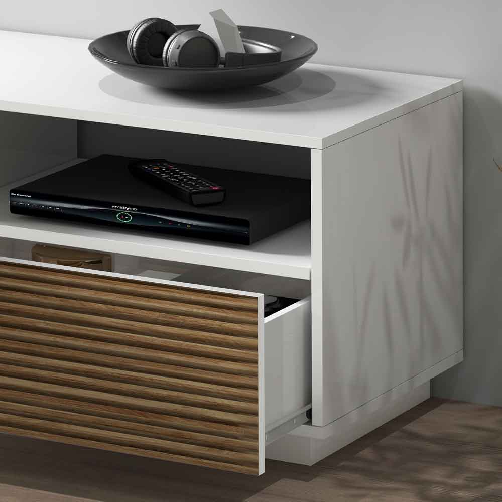Charleston Wooden TV Stand With 2 Doors 1 Drawer In White And Light Oak