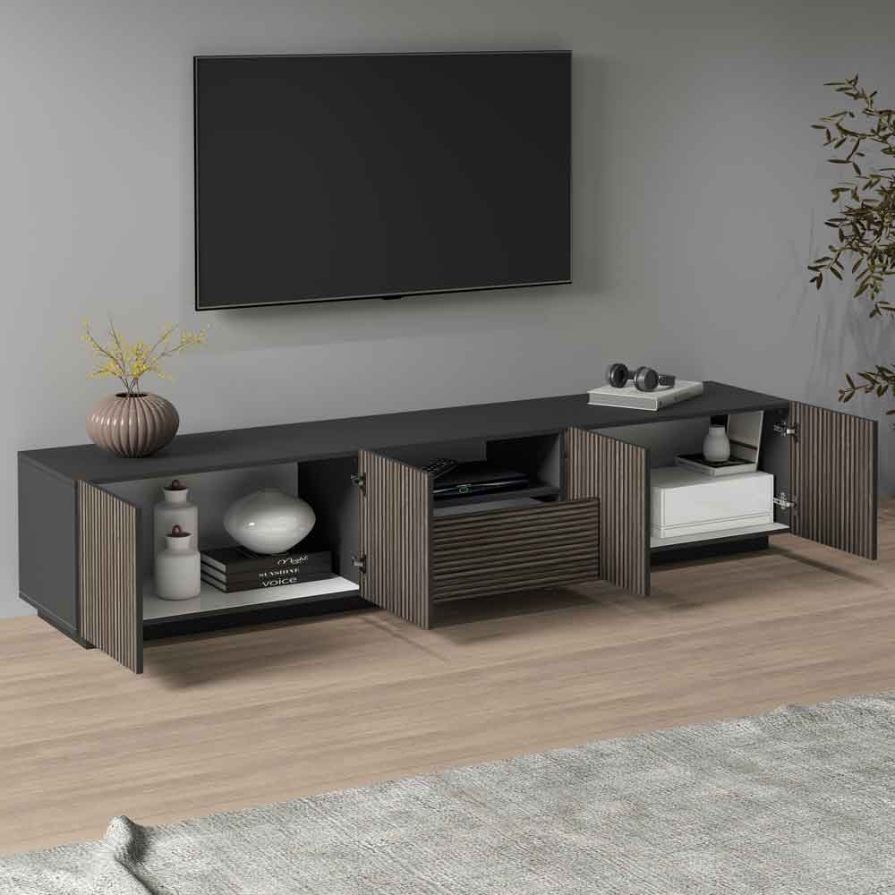 Charleston Wooden TV Stand With 4 Doors 1 Drawer In Anthracite And Dark Oak