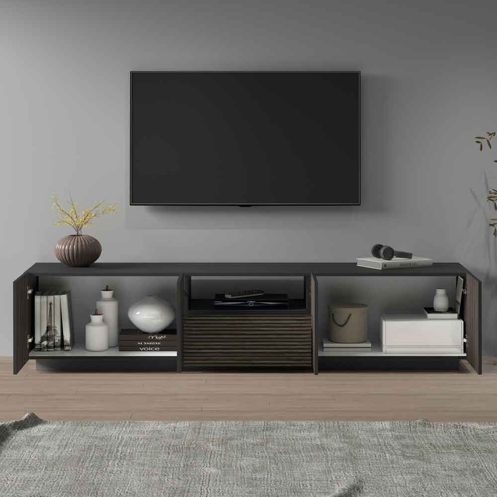 Charleston Wooden TV Stand With 4 Doors 1 Drawer In Anthracite And Dark Oak