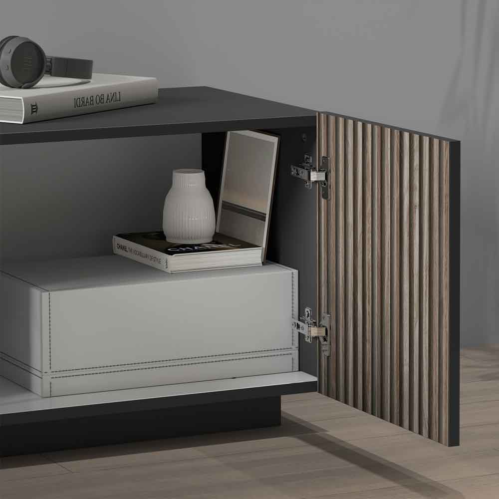 Charleston Wooden TV Stand With 4 Doors 1 Drawer In Anthracite And Dark Oak