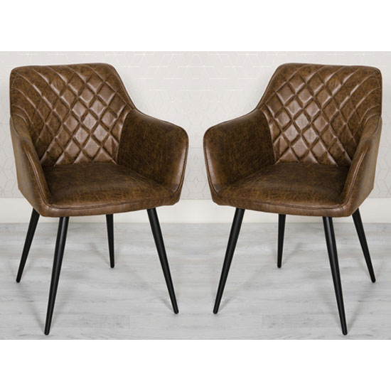 Product photograph of Charlie Antique Brown Faux Leather Carver Dining Chair In A Pair from Furniture in Fashion