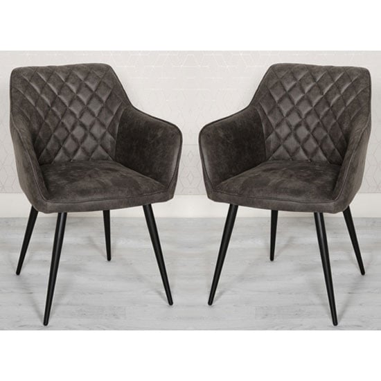 Photo of Charlie grey faux leather carver dining chairs in a pair