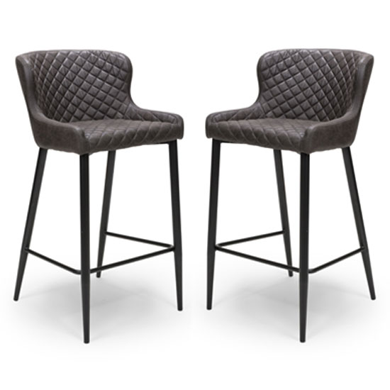 Photo of Charlie grey leather bar stool with metal base in pair