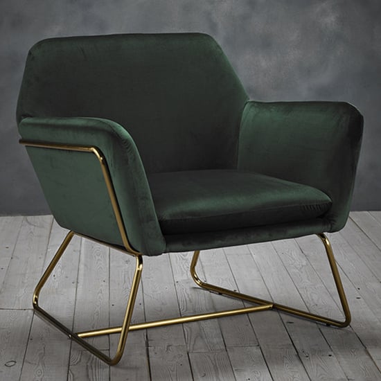Product photograph of Charlies Velvet Armchair With Gold Frame In Racing Green from Furniture in Fashion