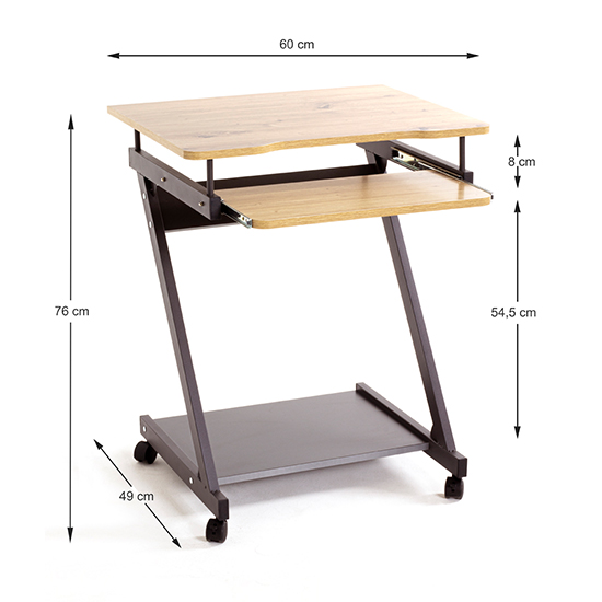 Charlottesville Wooden Computer Desk On Castors In Oak