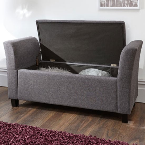 Ventnor Fabric Ottoman Seat In Charcoal Grey With Wooden Feet_2