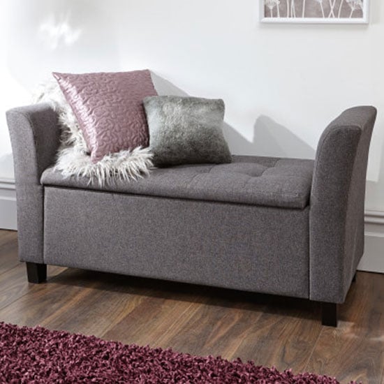 Photo of Ventnor fabric ottoman seat in charcoal grey with wooden feet