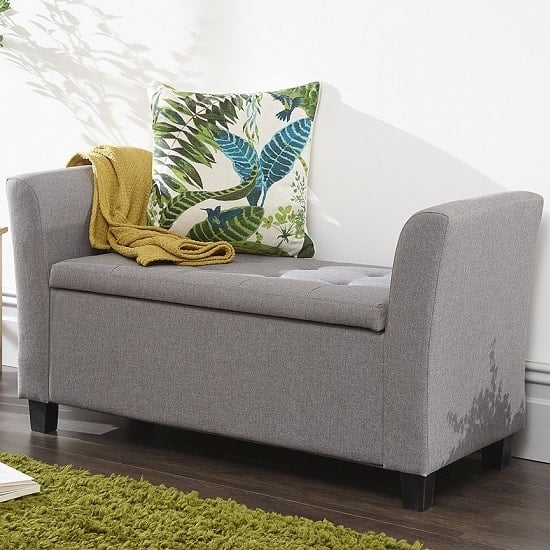 Ventnor Modern Fabric Ottoman Seat In Grey With Wooden Feet