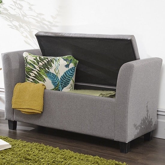 Ventnor Modern Fabric Ottoman Seat In Grey With Wooden Feet_2